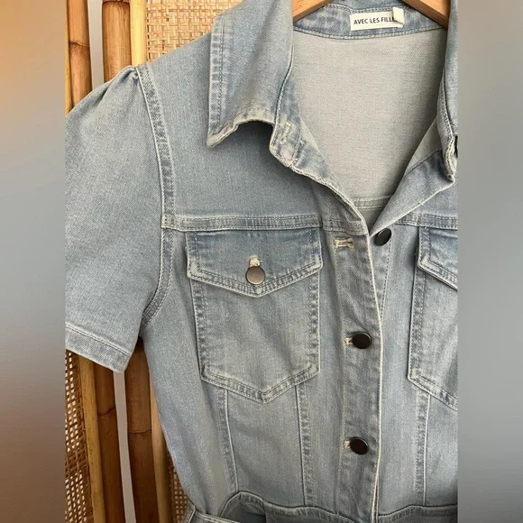 Avec Les Filles denim blue wide leg belted jumpsuit - Picture 7 of 10